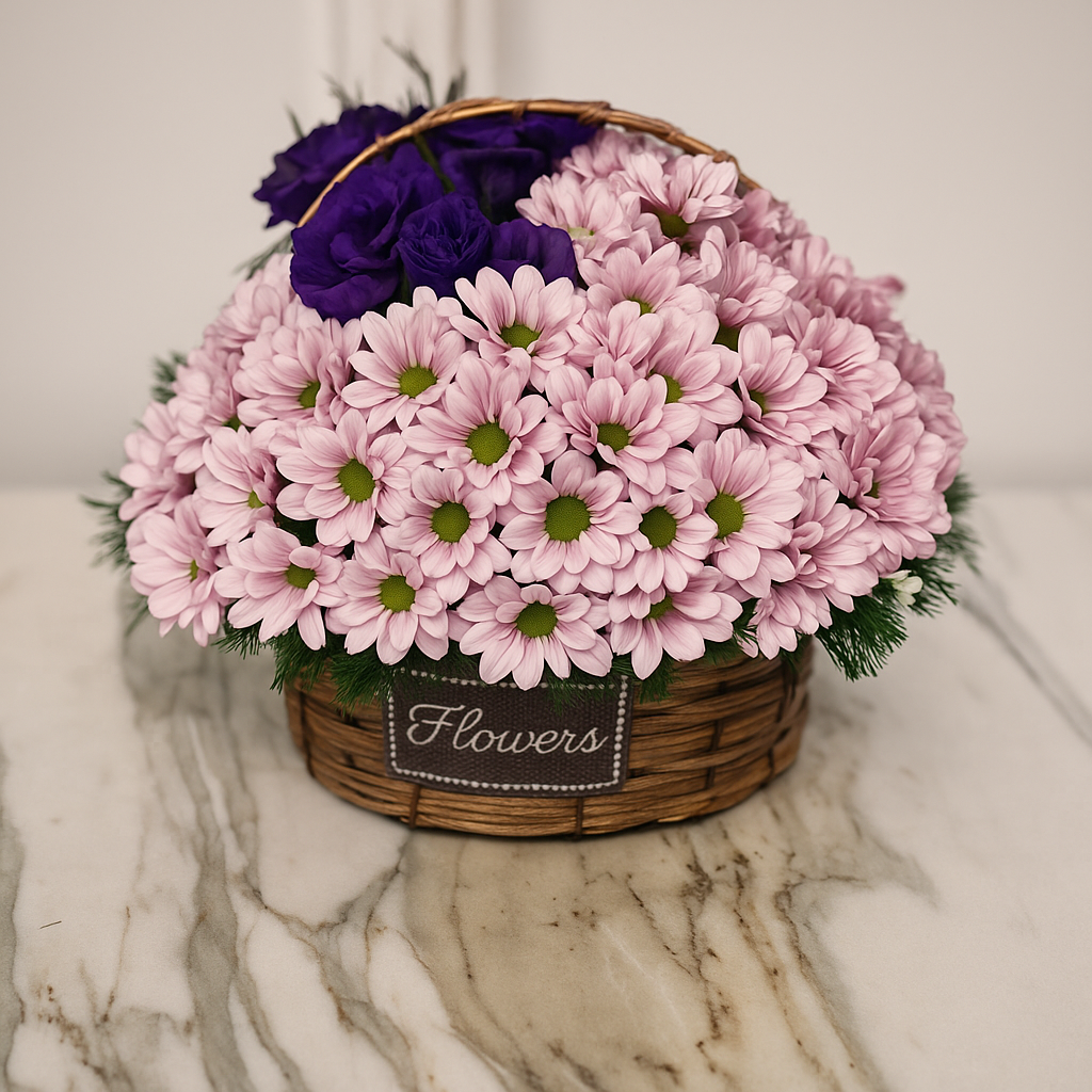 -pembe-papatya-ve-mor-gul-sepeti | Antalya Çiçek Siparişi